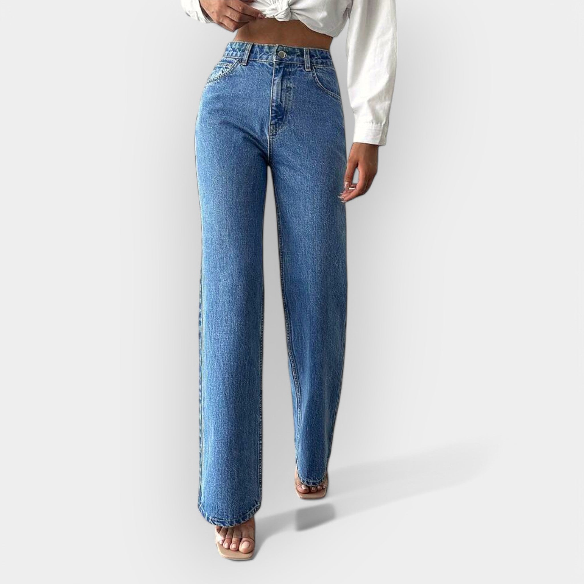Jeans cu Talie Înaltă și Croială Largă