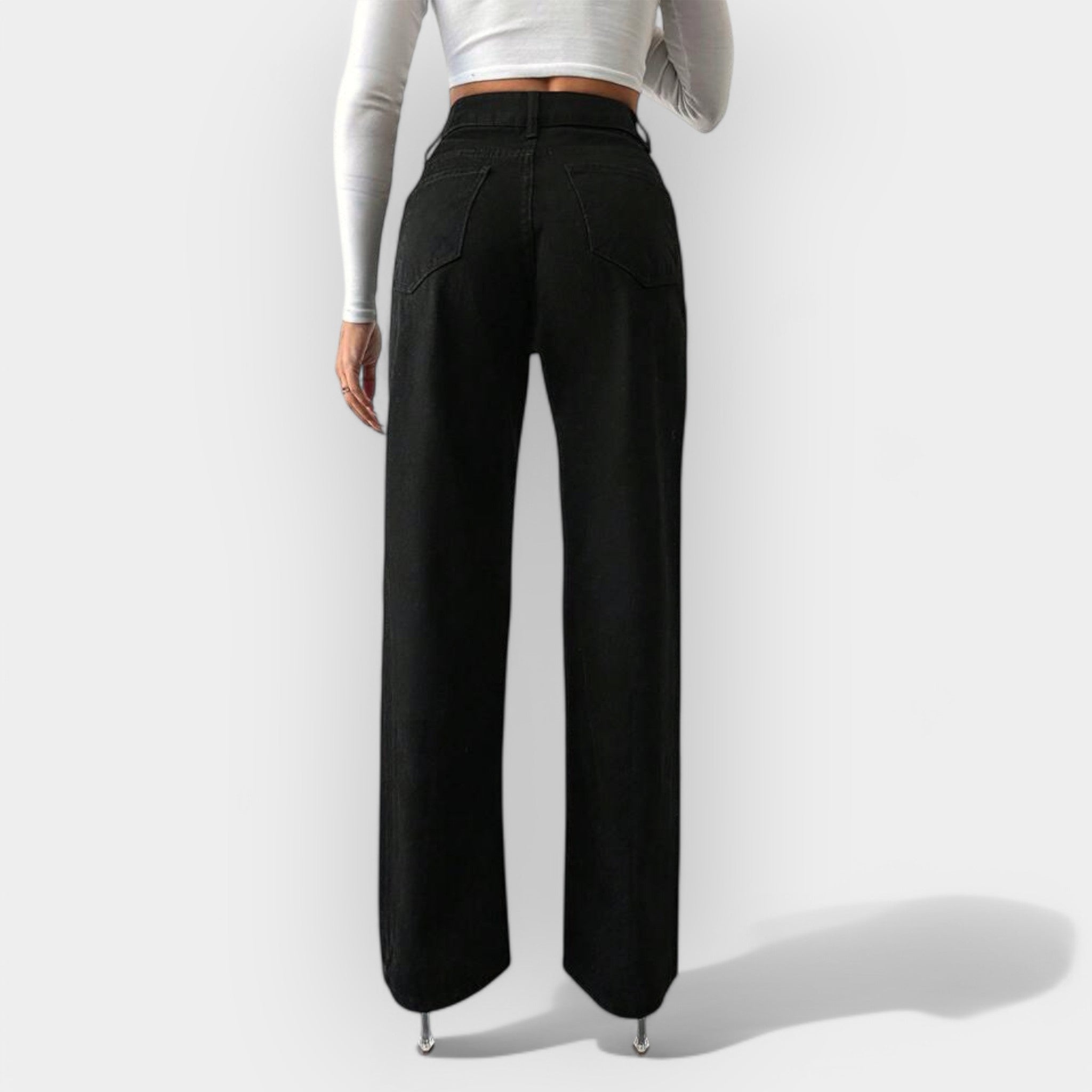 Jeans cu talie înaltă și pantaloni largi