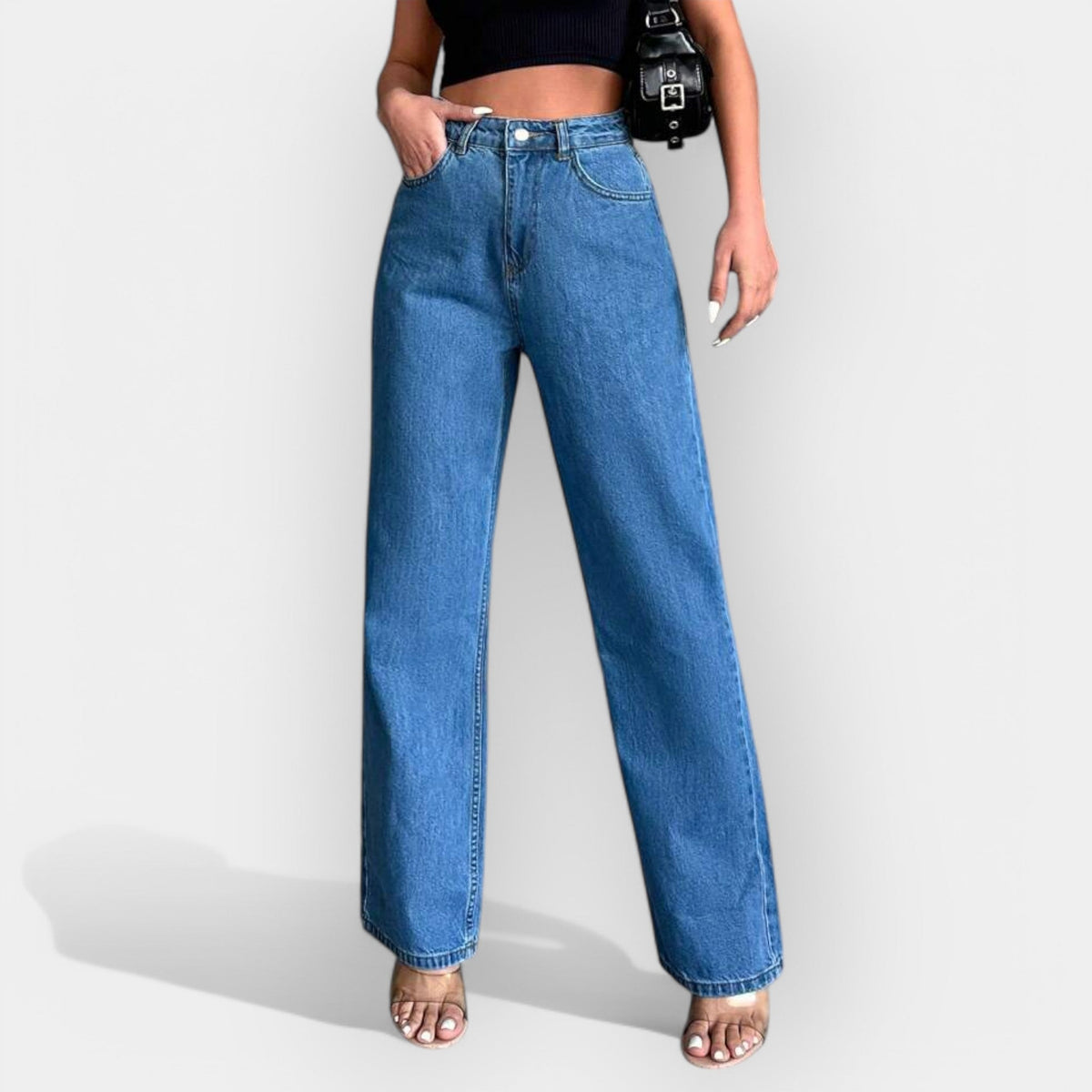 Jeans cu Talie Înaltă și Croială Largă