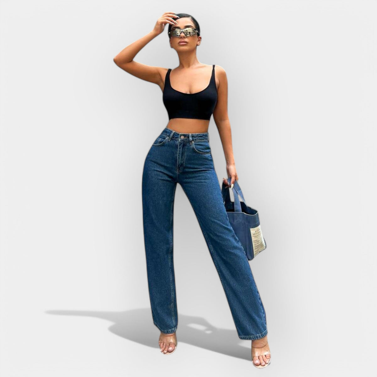 Jeans cu Talie Înaltă și Croială Largă