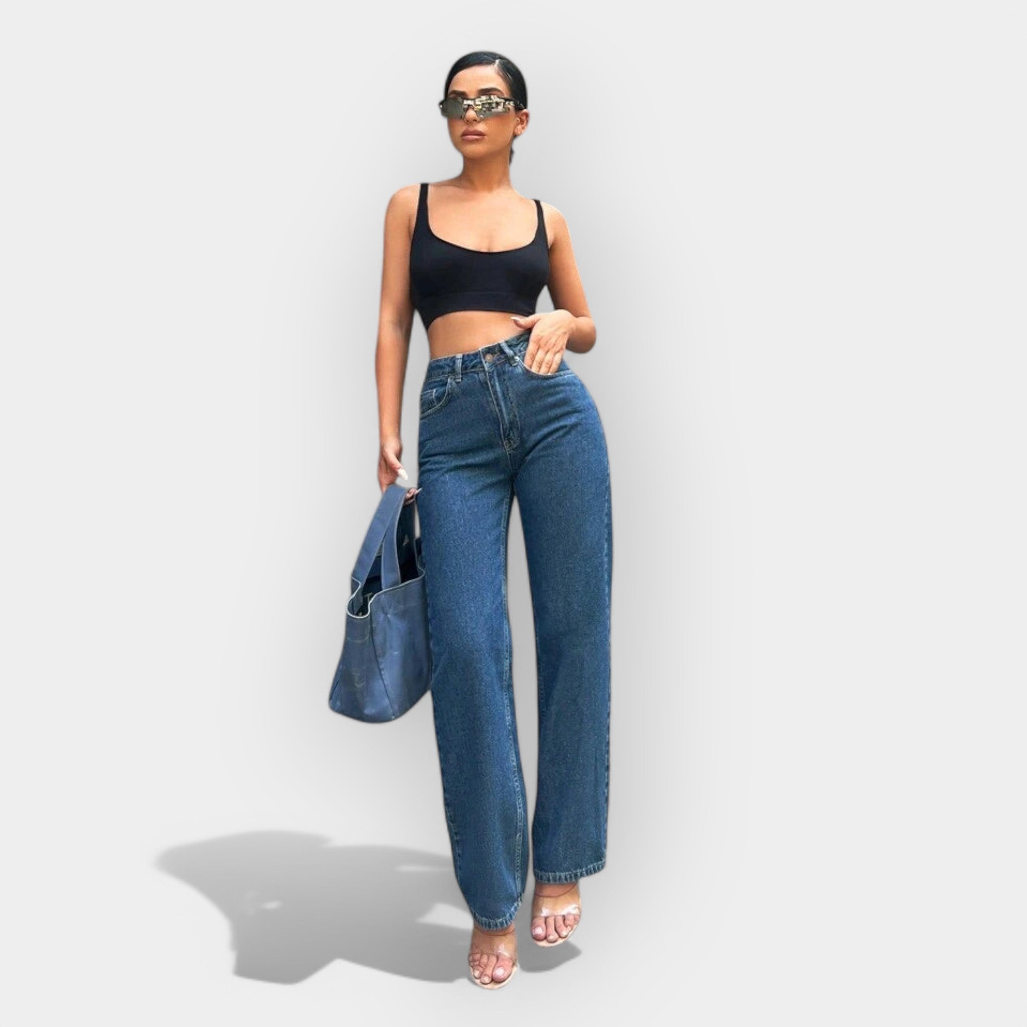Jeans cu Talie Înaltă și Croială Largă
