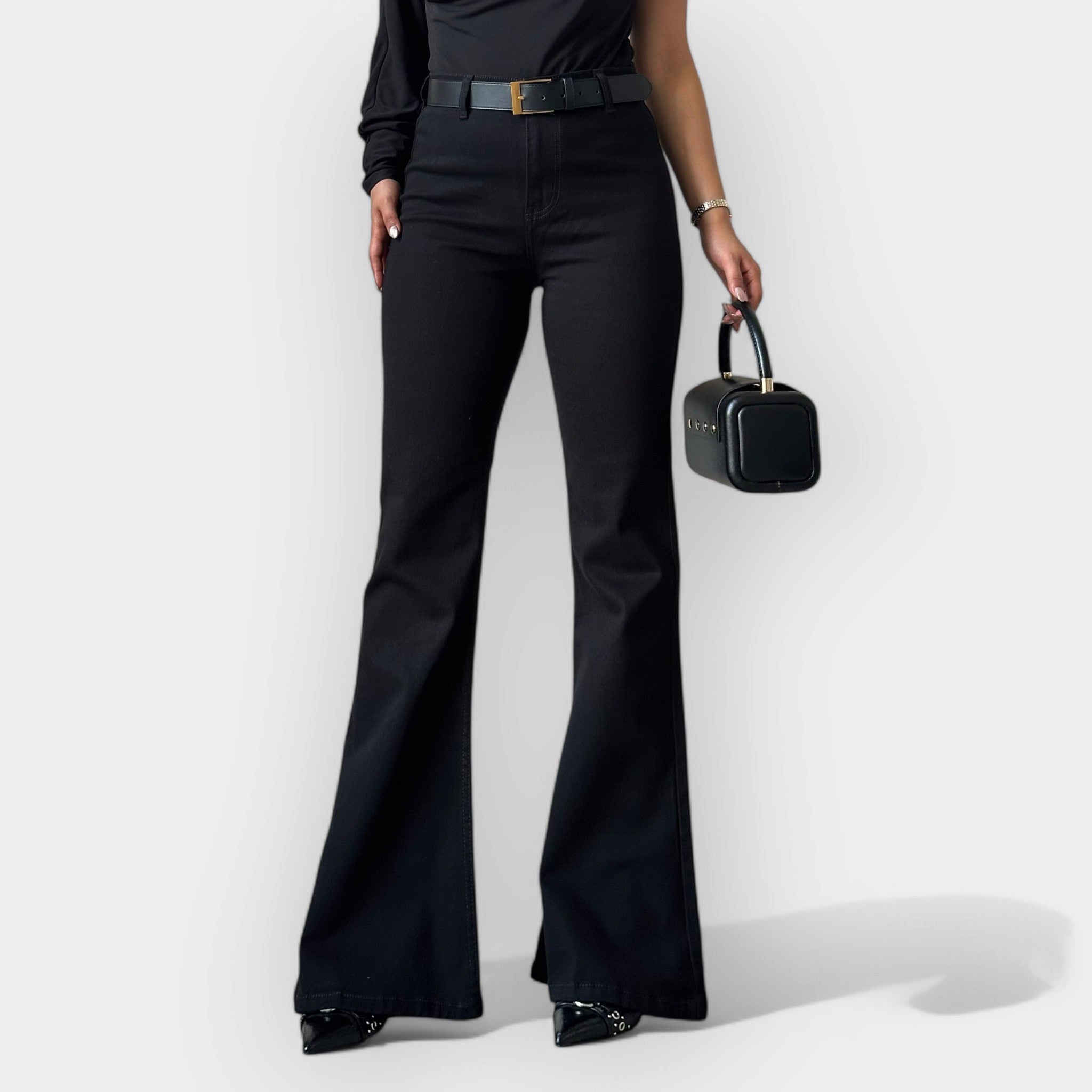 Jeans Flare cu Talie Înaltă