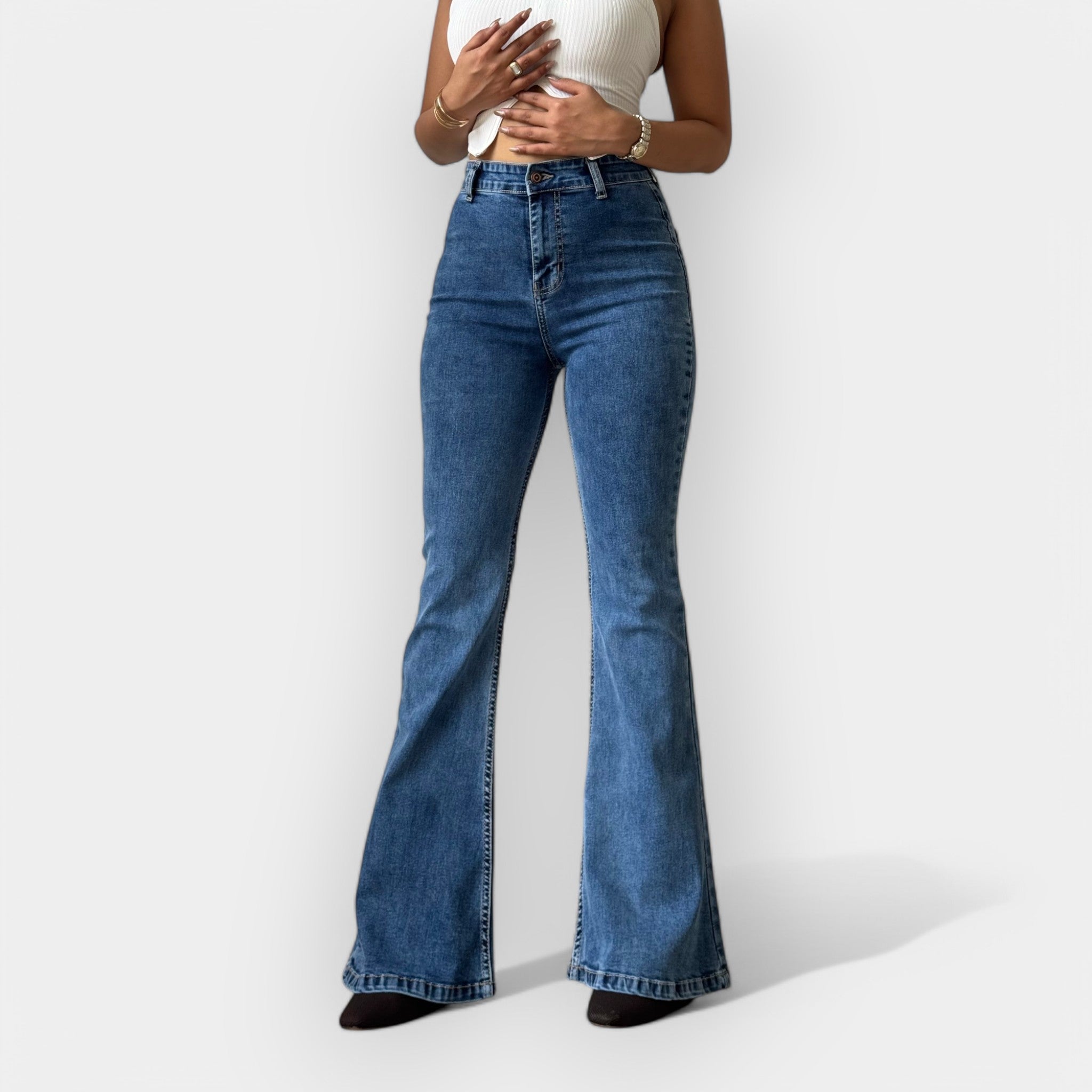 Jeans Flare cu Talie Înaltă