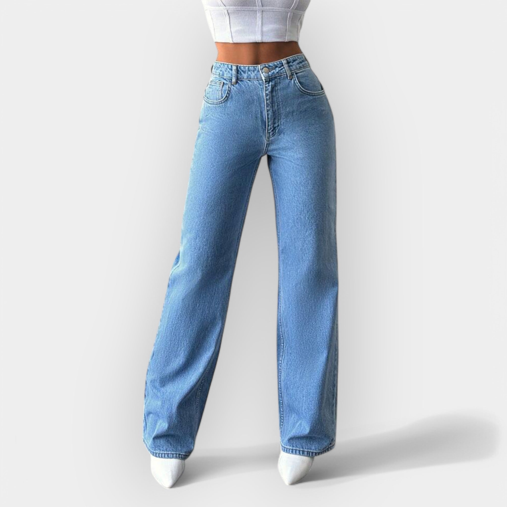 Jeans cu Talie Înaltă și Croială Largă