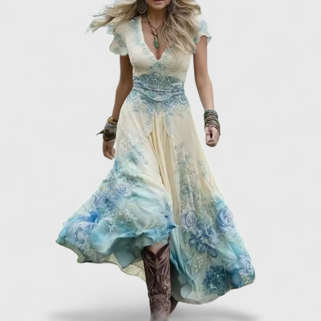 Laodicea - Rochie elegantă și fluidă de toamnă cu motive florale