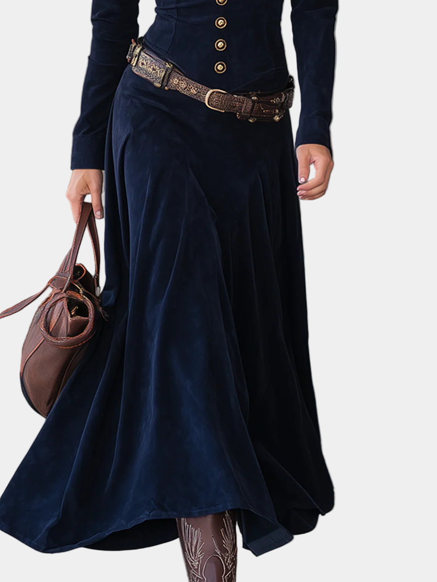 Cristina - Rochie lungă din suede cu fante