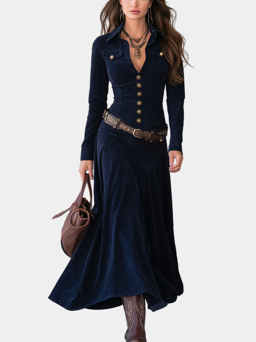 Cristina - Rochie lungă din suede cu fante