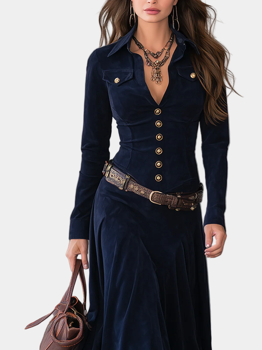 Cristina - Rochie lungă din suede cu fante