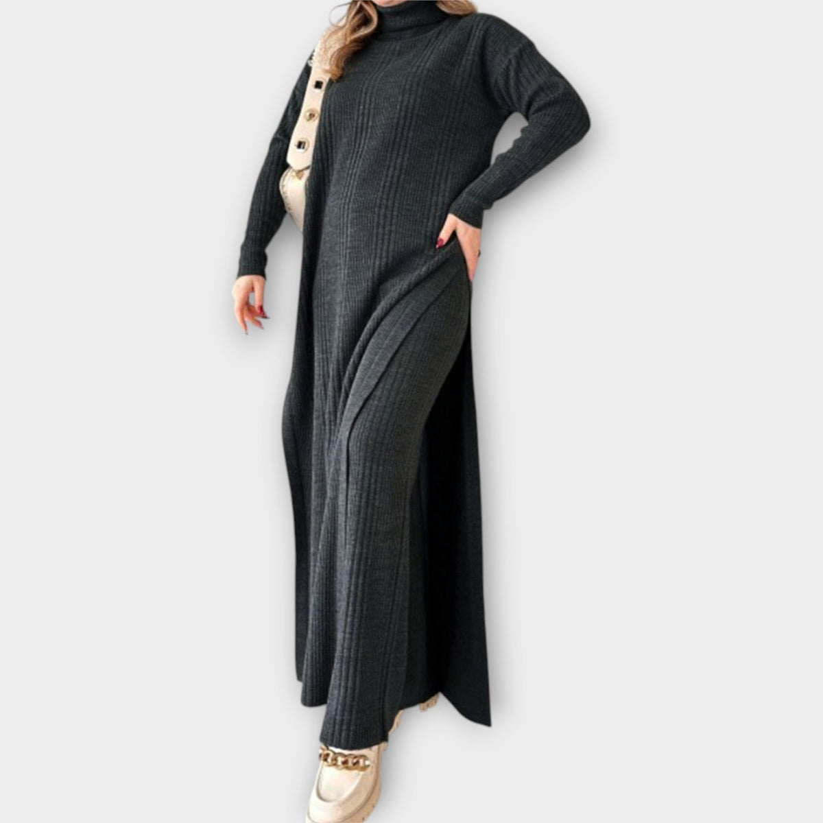Rochie Maxi Tricotată cu Croială Relaxată